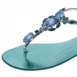 مملوكة مسبقًا صندل فلات جوسيبي زانوتي ميتاليك تركواز مرصع مقاس 37