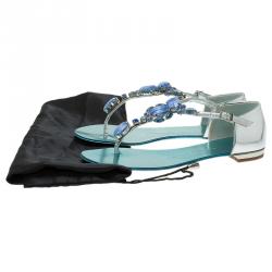 مملوكة مسبقًا صندل  فلات جوسيبي زانوتي ميتاليك تركواز مرصع مقاس 37