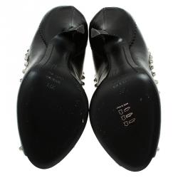 مملوكة مسبقًا Giuseppe Zanotti Black Leather Studded Peep Toe Pumps Size 38.5
