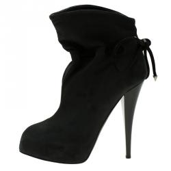 Pre Owned Giuseppe Zanotti Black Leather Bow Tie Ankle Boots Size 38.5