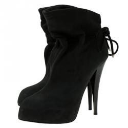 Pre Owned Giuseppe Zanotti Black Leather Bow Tie Ankle Boots Size 38.5