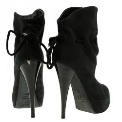 Pre Owned Giuseppe Zanotti Black Leather Bow Tie Ankle Boots Size 38.5