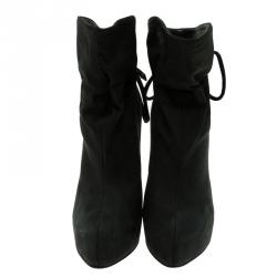 Pre Owned Giuseppe Zanotti Black Leather Bow Tie Ankle Boots Size 38.5