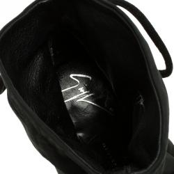 Pre Owned Giuseppe Zanotti Black Leather Bow Tie Ankle Boots Size 38.5