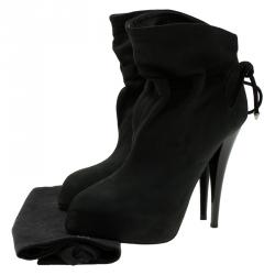 Pre Owned Giuseppe Zanotti Black Leather Bow Tie Ankle Boots Size 38.5