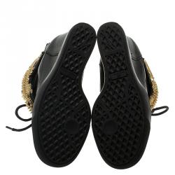 Pre Owned Giuseppe Zanotti Black Leather Alligator Detail Wedge Sneakers Size 38