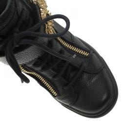 Pre Owned Giuseppe Zanotti Black Leather Alligator Detail Wedge Sneakers Size 38