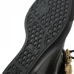 Pre Owned Giuseppe Zanotti Black Leather Alligator Detail Wedge Sneakers Size 38