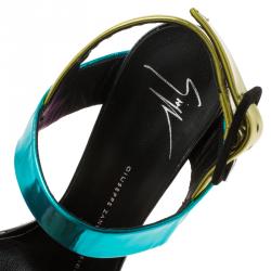 مملوكة مسبقًا صندل جوسيبي زانوتي جلد ميتاليك بألوان متعددة نعل سميك كعب روكي مقاس 36