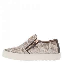 Pre Owned Giuseppe Zanotti Grey Python Embossed Eve Slip On Sneakers Size 40