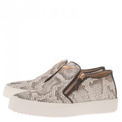 Pre Owned Giuseppe Zanotti Grey Python Embossed Eve Slip On Sneakers Size 40
