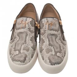 Pre Owned Giuseppe Zanotti Grey Python Embossed Eve Slip On Sneakers Size 40