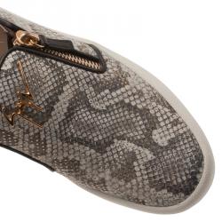 Pre Owned Giuseppe Zanotti Grey Python Embossed Eve Slip On Sneakers Size 40
