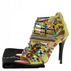 Pre Owned Giuseppe Zanotti Yellow Beaded Suede Back Zip Sandals Size 36