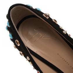 Pre Owned حذاء كعب عالي جوسيبي زانوتي سويدي أسود مرصع مقدمة مفتوحة نعل سميك مقاس 37