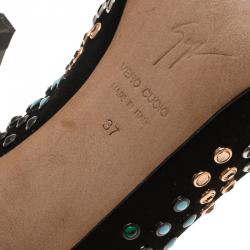 Pre Owned حذاء كعب عالي جوسيبي زانوتي سويدي أسود مرصع مقدمة مفتوحة نعل سميك مقاس 37