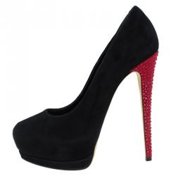مملوكة مسبقًا Giuseppe Zanotti Black and Red Embellished Suede Platform Pumps Size 38