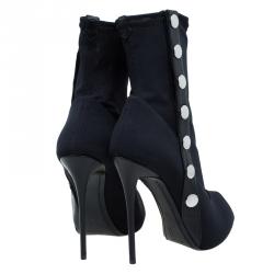Pre Owned Giuseppe Zanotti Black Studded Canvas and Leather Peep Toe Ankle Boots Size 39