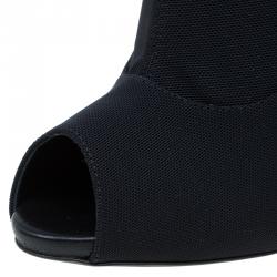 Pre Owned Giuseppe Zanotti Black Studded Canvas and Leather Peep Toe Ankle Boots Size 39