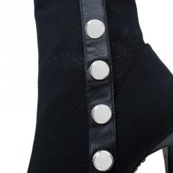 Pre Owned Giuseppe Zanotti Black Studded Canvas and Leather Peep Toe Ankle Boots Size 39