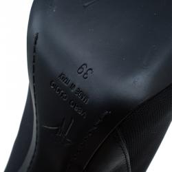 Pre Owned Giuseppe Zanotti Black Studded Canvas and Leather Peep Toe Ankle Boots Size 39