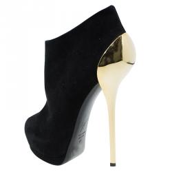 مملوكة مسبقًا حذاء بوت للكاحل جوسيبي زانوتي نعل سميك مقدمة مفتوحة كعب مطلي سويدي أسود مقاس 40