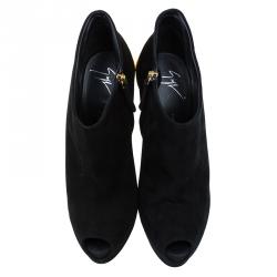 مملوكة مسبقًا حذاء بوت للكاحل جوسيبي زانوتي نعل سميك مقدمة مفتوحة كعب مطلي سويدي أسود مقاس 40