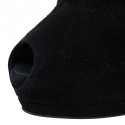 مملوكة مسبقًا حذاء بوت للكاحل جوسيبي زانوتي نعل سميك مقدمة مفتوحة كعب مطلي سويدي أسود مقاس 40