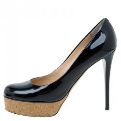 مملوكة مسبقًا Giuseppe Zanotti Black Patent Cork Platform Pumps Size 38.5