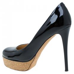 مملوكة مسبقًا Giuseppe Zanotti Black Patent Cork Platform Pumps Size 38.5