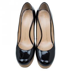 مملوكة مسبقًا Giuseppe Zanotti Black Patent Cork Platform Pumps Size 38.5