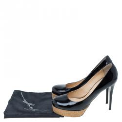مملوكة مسبقًا Giuseppe Zanotti Black Patent Cork Platform Pumps Size 38.5