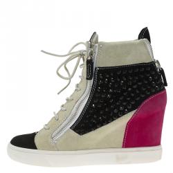 Pre Owned Giuseppe Zanotti Multicolor Embellished Suede Wedge Sneakers Size 40