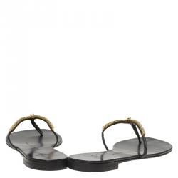 Pre Owned صندل بإصبع جوسيبي زانوتي مزين كريستال لامع أسود مقاس 35