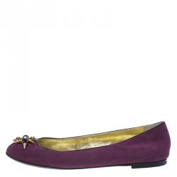 Pre Owned Giuseppe Zanotti Purple Suede Embellished Ballet Flats Size 37.5