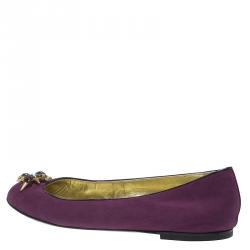 Pre Owned Giuseppe Zanotti Purple Suede Embellished Ballet Flats Size 37.5