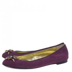 Pre Owned Giuseppe Zanotti Purple Suede Embellished Ballet Flats Size 37.5
