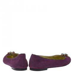 Pre Owned Giuseppe Zanotti Purple Suede Embellished Ballet Flats Size 37.5