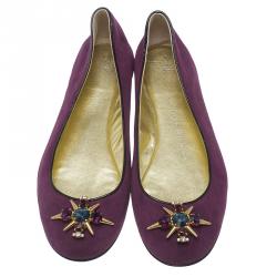 Pre Owned Giuseppe Zanotti Purple Suede Embellished Ballet Flats Size 37.5