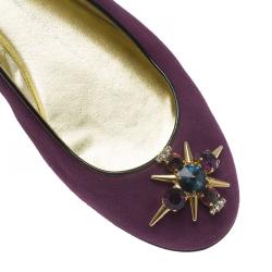 Pre Owned Giuseppe Zanotti Purple Suede Embellished Ballet Flats Size 37.5