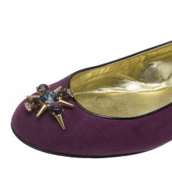 Pre Owned Giuseppe Zanotti Purple Suede Embellished Ballet Flats Size 37.5