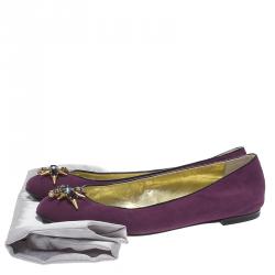 Pre Owned Giuseppe Zanotti Purple Suede Embellished Ballet Flats Size 37.5