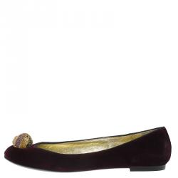 Pre Owned Giuseppe Zanotti Purple Velvet Embellished Ballet Flats Size 37