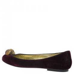 Pre Owned Giuseppe Zanotti Purple Velvet Embellished Ballet Flats Size 37