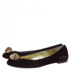 Pre Owned Giuseppe Zanotti Purple Velvet Embellished Ballet Flats Size 37