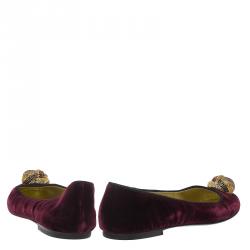 Pre Owned Giuseppe Zanotti Purple Velvet Embellished Ballet Flats Size 37