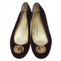 Pre Owned Giuseppe Zanotti Purple Velvet Embellished Ballet Flats Size 37
