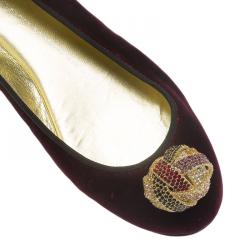 Pre Owned Giuseppe Zanotti Purple Velvet Embellished Ballet Flats Size 37