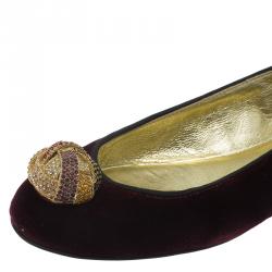 Pre Owned Giuseppe Zanotti Purple Velvet Embellished Ballet Flats Size 37