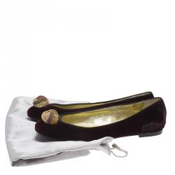 Pre Owned Giuseppe Zanotti Purple Velvet Embellished Ballet Flats Size 37